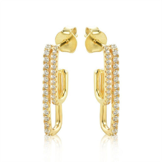 14k Gold-plated Silver CZ Paperclip Eternity Line Drop Earrings - AES234