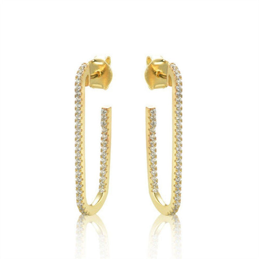 14k Gold-plated Silver CZ Paperclip Eternity Line Drop Earrings - AES235