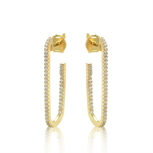 14k Gold-plated Silver CZ Paperclip Eternity Line Drop Earrings - AES235
