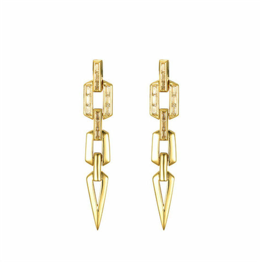 Gold-plated Silver CZ Torpedo Octagon Chain Drop Earrings - AES241