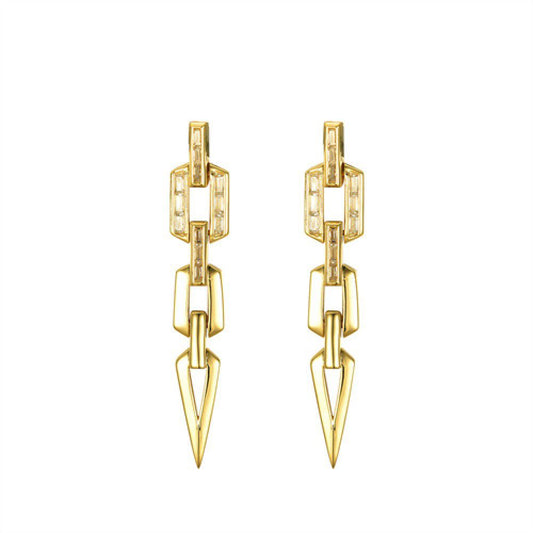 Gold-plated Silver CZ Torpedo Octagon Chain Drop Earrings - AES241