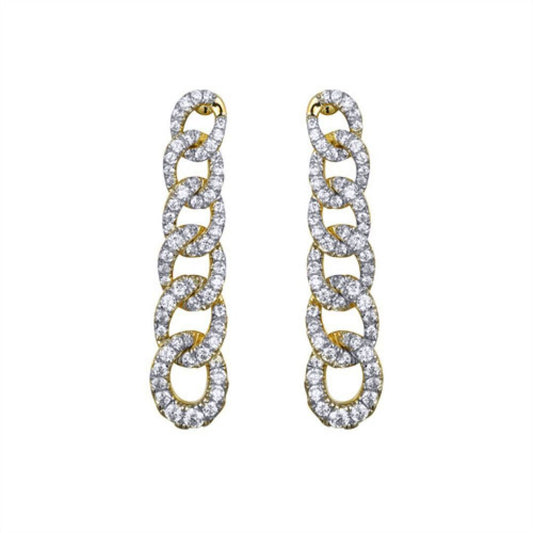 Gold-plated Silver CZ Encrusted Albert Curb Link Drop Earrings - AES244