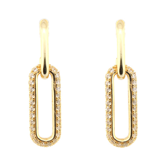 14k Gold-plated Silver Round CZ Oval Paperclip Drop Earrings - AES250