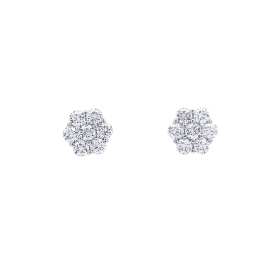 Silver CZ 6x1 7-Stone Cluster Flower Bloom Stud Earrings 8mm - AES263B