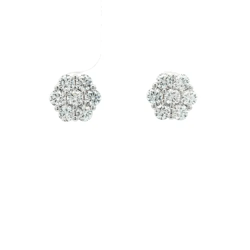 Silver CZ 6x1 7-Stone Cluster Flower Bloom Stud Earrings 9mm - AES263C