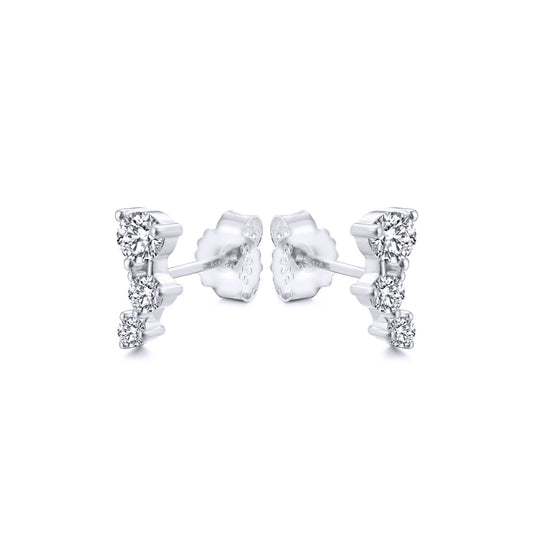 Silver CZ Zigzag Tiered Constilation Trilogy Stud Earrings - AES265