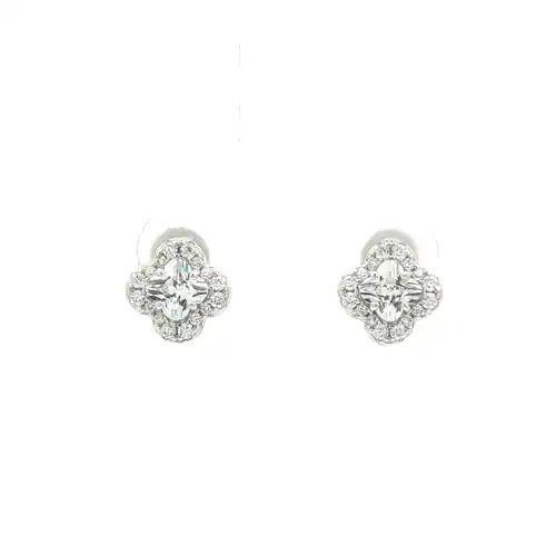 Silver Pave CZ 5mm Clover Flower Cluster Stud Earrings 8.5mm - AES266A
