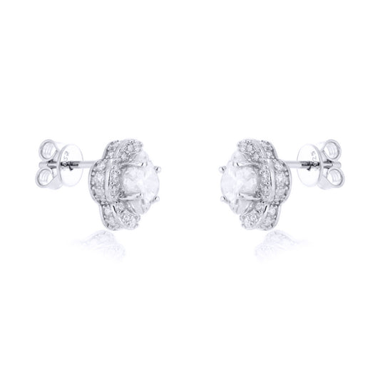 Silver Pave CZ 6mm Clover Flower Cluster Stud Earrings 9.5mm - AES266B