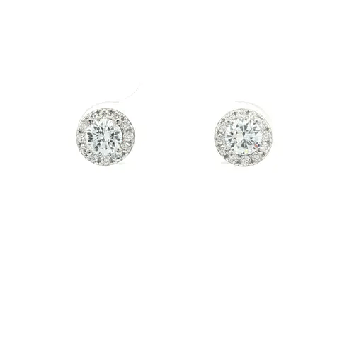 Silver Circular Halo CZ 4.5mm Solitaire Stud Earrings 7mm - AES268A