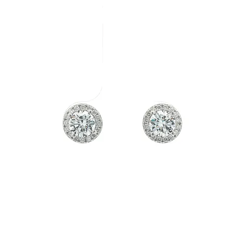 Silver Circular Halo CZ 5.5mm Solitaire Stud Earrings 8mm - AES268B