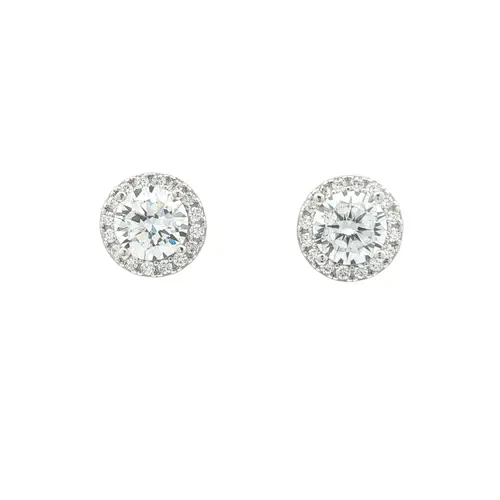 Silver Circular Halo CZ 6.5mm Solitaire Stud Earrings 9mm - AES268C