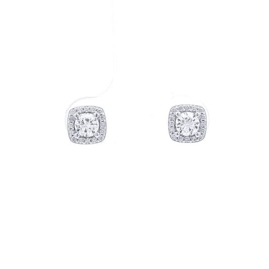 Silver Square Halo CZ 4mm Solitaire Stud Earrings 6.5mm - AES269A