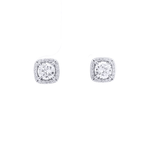 Silver Square Halo CZ 5mm Solitaire Stud Earrings 7.5mm - AES269B