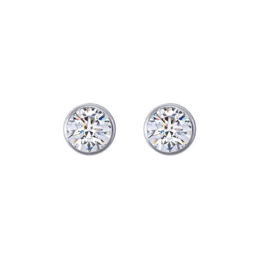 Silver Round CZ 3mm Solitaire Bezel Frame Halo Stud Earrings 4mm - AES270A