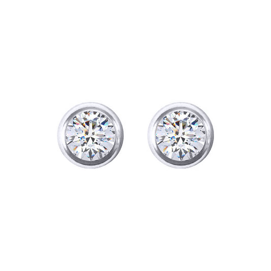 Silver Round CZ 4mm Solitaire Bezel Frame Halo Stud Earrings 5mm - AES270B