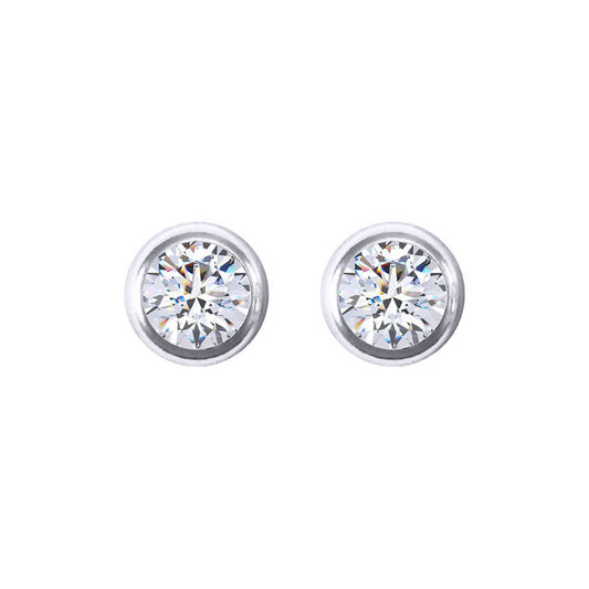 Silver Round CZ 4mm Solitaire Bezel Frame Halo Stud Earrings 5mm - AES270B