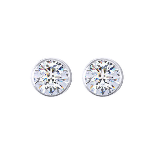 Silver Round CZ 5mm Solitaire Bezel Frame Halo Stud Earrings 6mm - AES270C