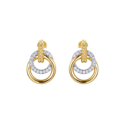 Gold-plated Silver CZ Beaded Interlocked Rings Drop Earrings - AES274-GP