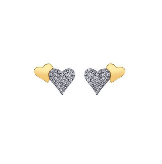 Gold-plated Silver CZ Double Love Heart Night & Day Stud Earrings - AES284-GP