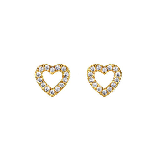 Gold-plated Silver CZ Open Love Heart Halo Stud Earrings - AES285-GP