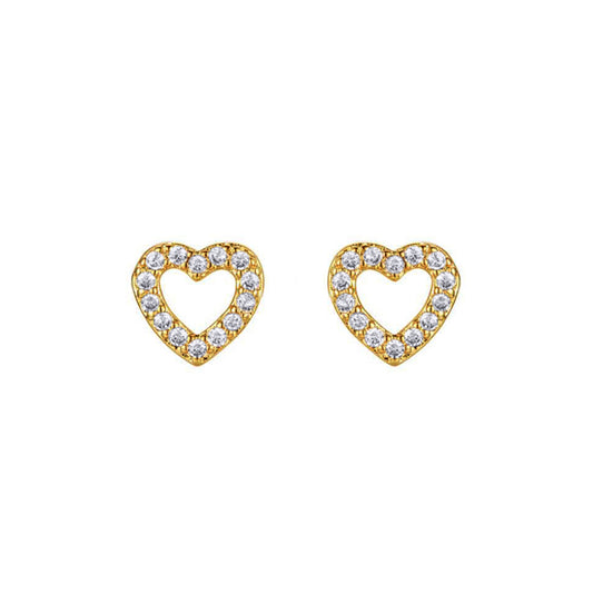 Gold-plated Silver CZ Open Love Heart Halo Stud Earrings - AES285-GP