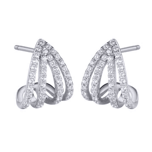 Silver CZ Curved Arrowhead Seashell Earlobe Hugging Drop Earrings - AES288