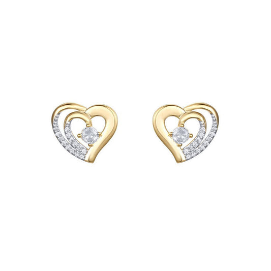 Gold-plated Silver CZ Solitaire Love Stud Earrings - AES290
