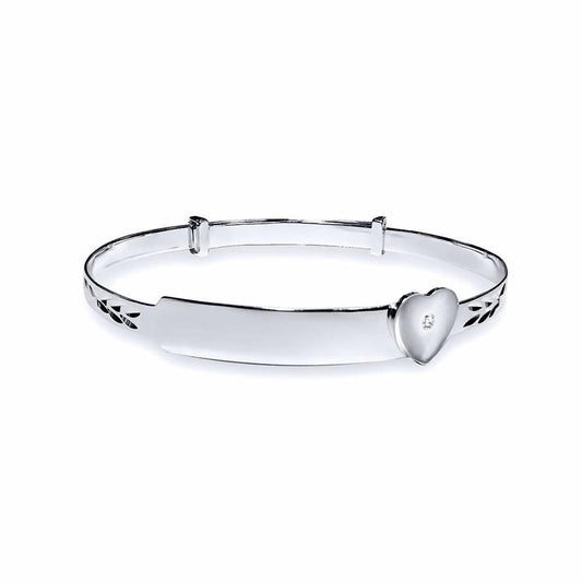 Sterling Silver Diamond Heart ID Expanding Baby Bangle Bracelet - AKB004