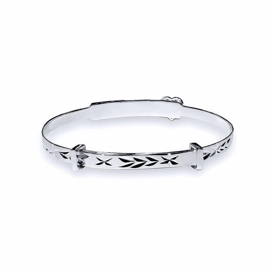 Sterling Silver CZ Heart ID Expanding Baby Bangle Bracelet 3mm - AKB006