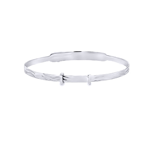 Sterling Silver CZ Heart ID Expanding Baby Bangle Bracelet 3mm - AKB006