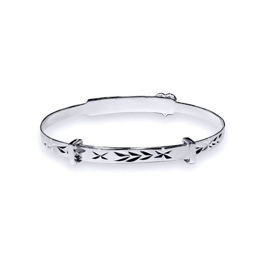 Sterling Silver CZ Heart ID Expanding Baby Bangle Bracelet 3mm - AKB006