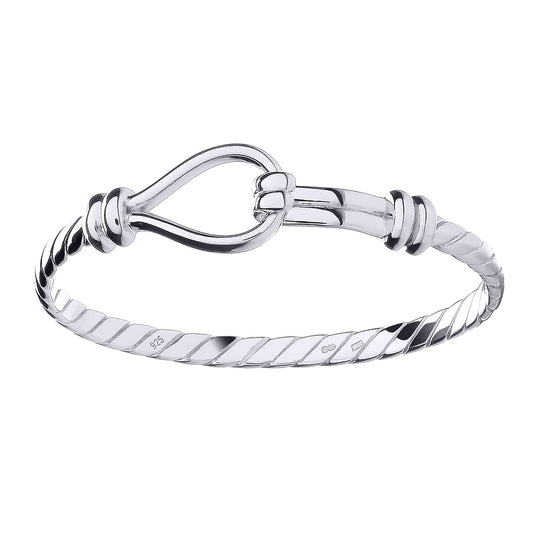 Sterling Silver Rope Stirrup Hook 4mm Kids Bangle Bracelet 5" - AKB032