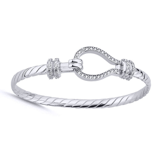 Sterling Silver CZ Rope Stirrup Hook 4mm Kids Bangle Bracelet 5" - AKB033