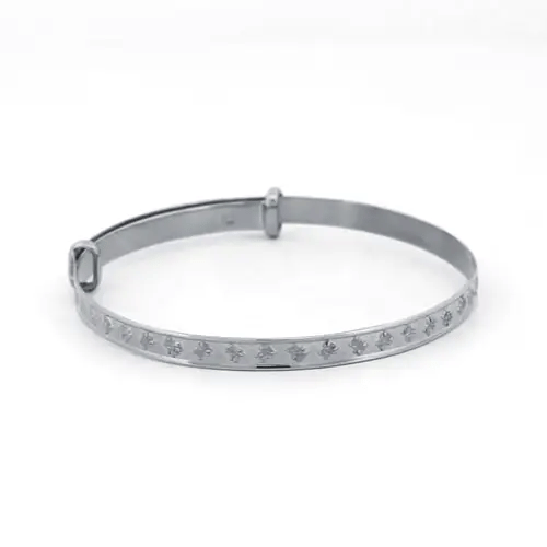 Silver Nursery Teddy Bear 3mm Expanding Baby Bangle Bracelet - AKB034