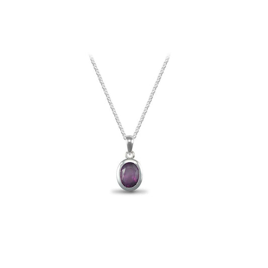 Sterling Silver Amethyst Oval Solitaire Necklace - ANC002
