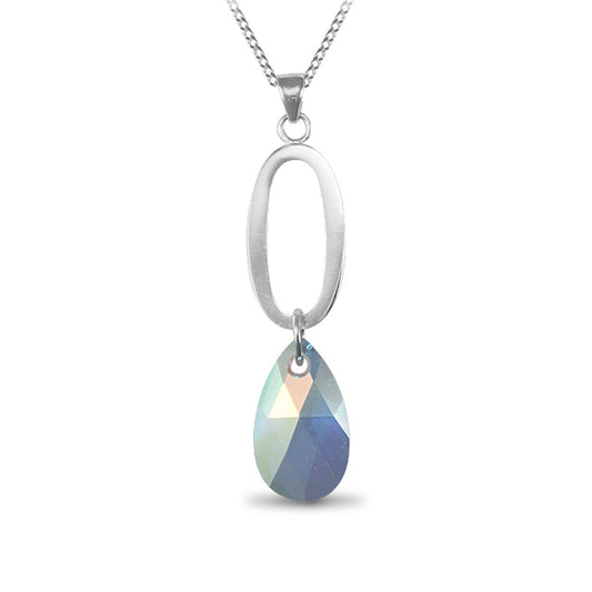 Sterling Silver pear Aurora Borealis Crystal Tear drop Necklace - ANC013