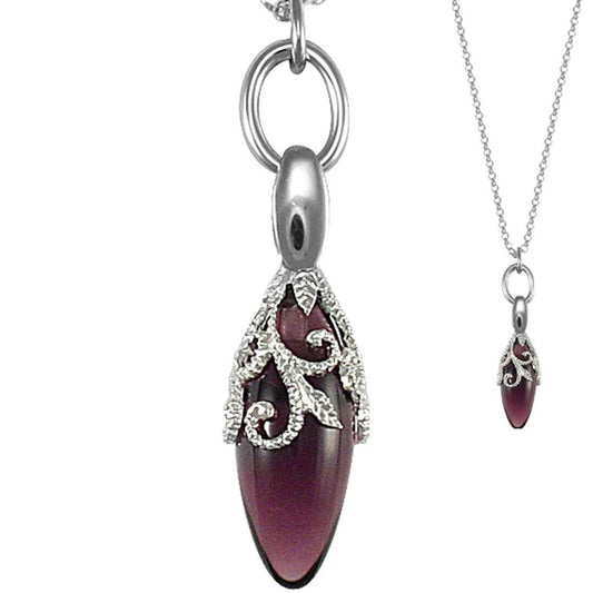 Sterling Silver Encrusted floral teardrop Charm Necklace - ANC036