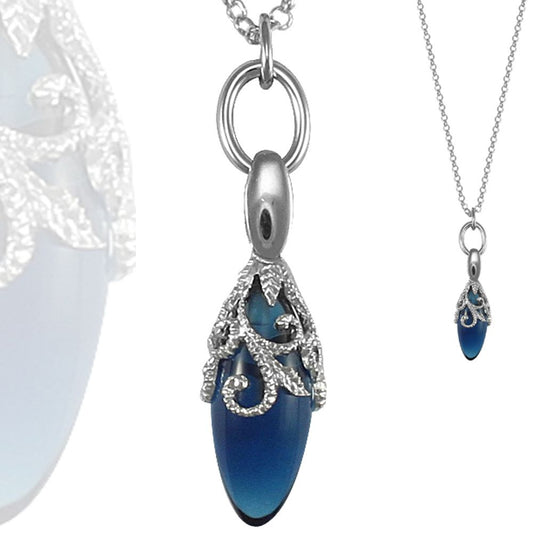 Sterling Silver Encrusted floral teardrop Charm Necklace - ANC037