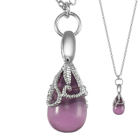 Sterling Silver Encrusted floral teardrop Charm Necklace - ANC039