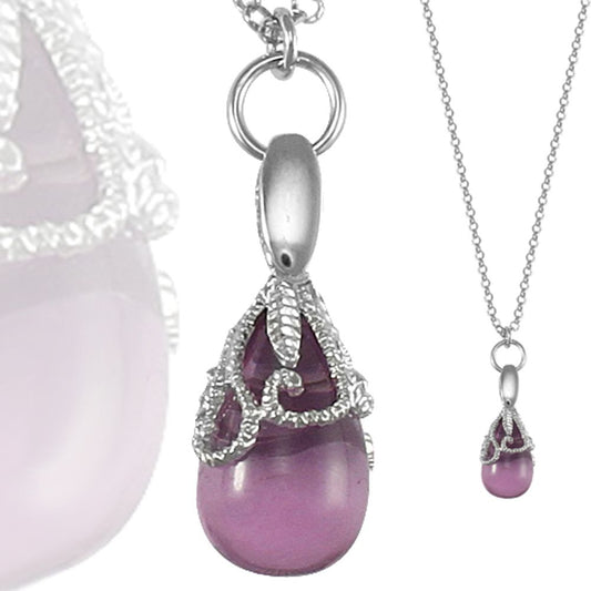 Sterling Silver Encrusted floral teardrop Charm Necklace - ANC039