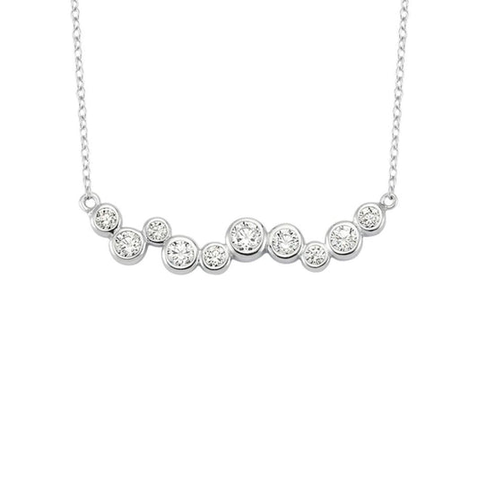 Silver CZ Wavy Bubbles Bar 1mm Pendant Necklace 16" + 3" - ANC065