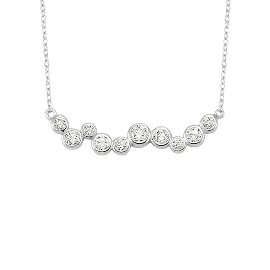 Silver CZ Wavy Bubbles Bar 1mm Pendant Necklace 16" + 3" - ANC065