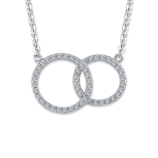 Silver CZ Interlocked Hoop Rings 1.1mm Pendant Necklace 16" + 1" - ANC067