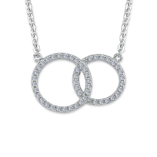 Silver CZ Interlocked Hoop Rings 1.1mm Pendant Necklace 16" + 1" - ANC067