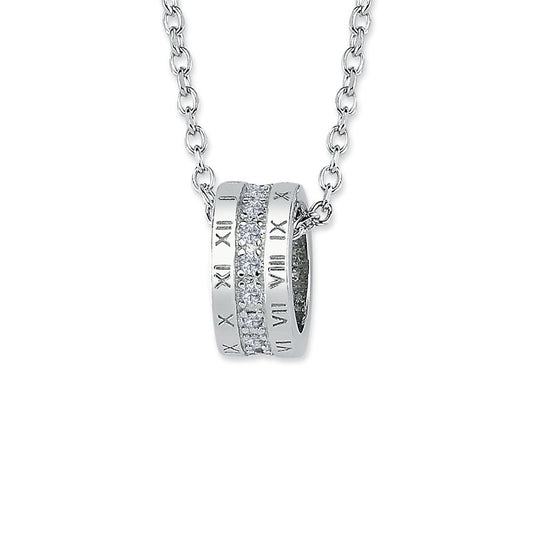 Silver CZ Roman Numerals Wedding Ring Style Necklace 18.5" - ANC068
