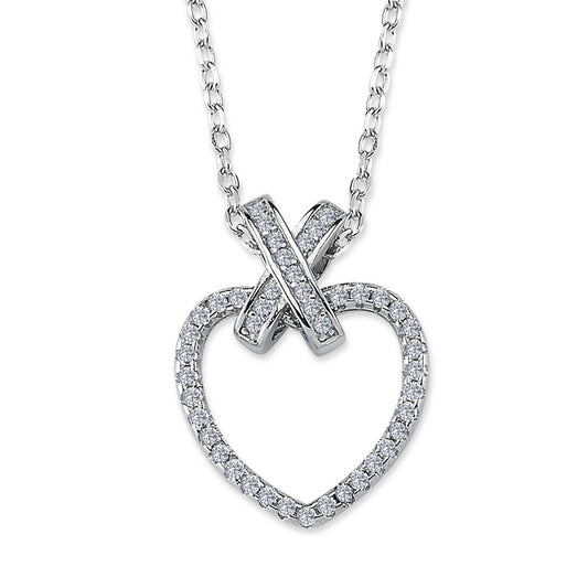 Silver CZ Kissed Love Heart 1.1mm Pendant Necklace 16" + 1" - ANC070