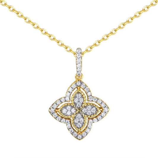 Gold-plated Silver CZ Pointed Quatrefoil Clover Pendant Necklace - ANC075