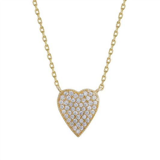 Gold-plated Silver CZ Encrusted Love Heart Pendant Necklace - ANC082