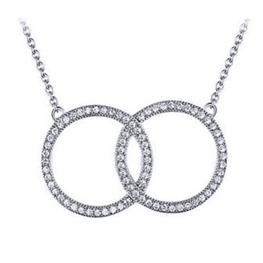 Silver Round CZ Interlocked Hoop Rings Pendant Necklace - ANC085