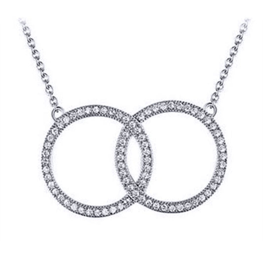 Silver Round CZ Interlocked Hoop Rings Pendant Necklace - ANC085